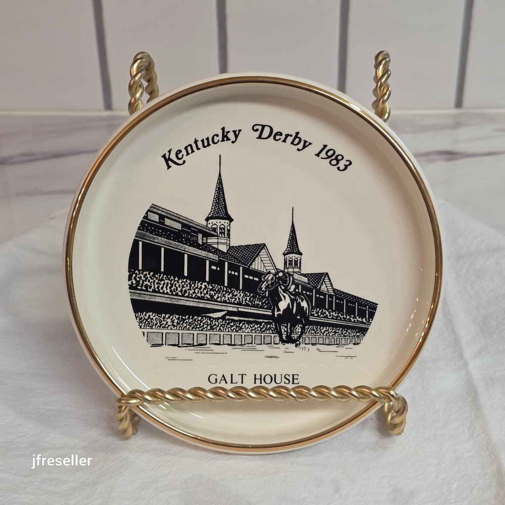 Vintage 1983 Kentucky Derby Galt House Louisville Ceramic Plate Gold Rim 6.5in
